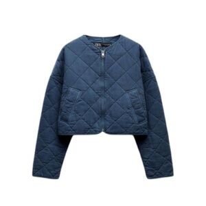 Zara Women's Navy Quilted Puffer Jacket